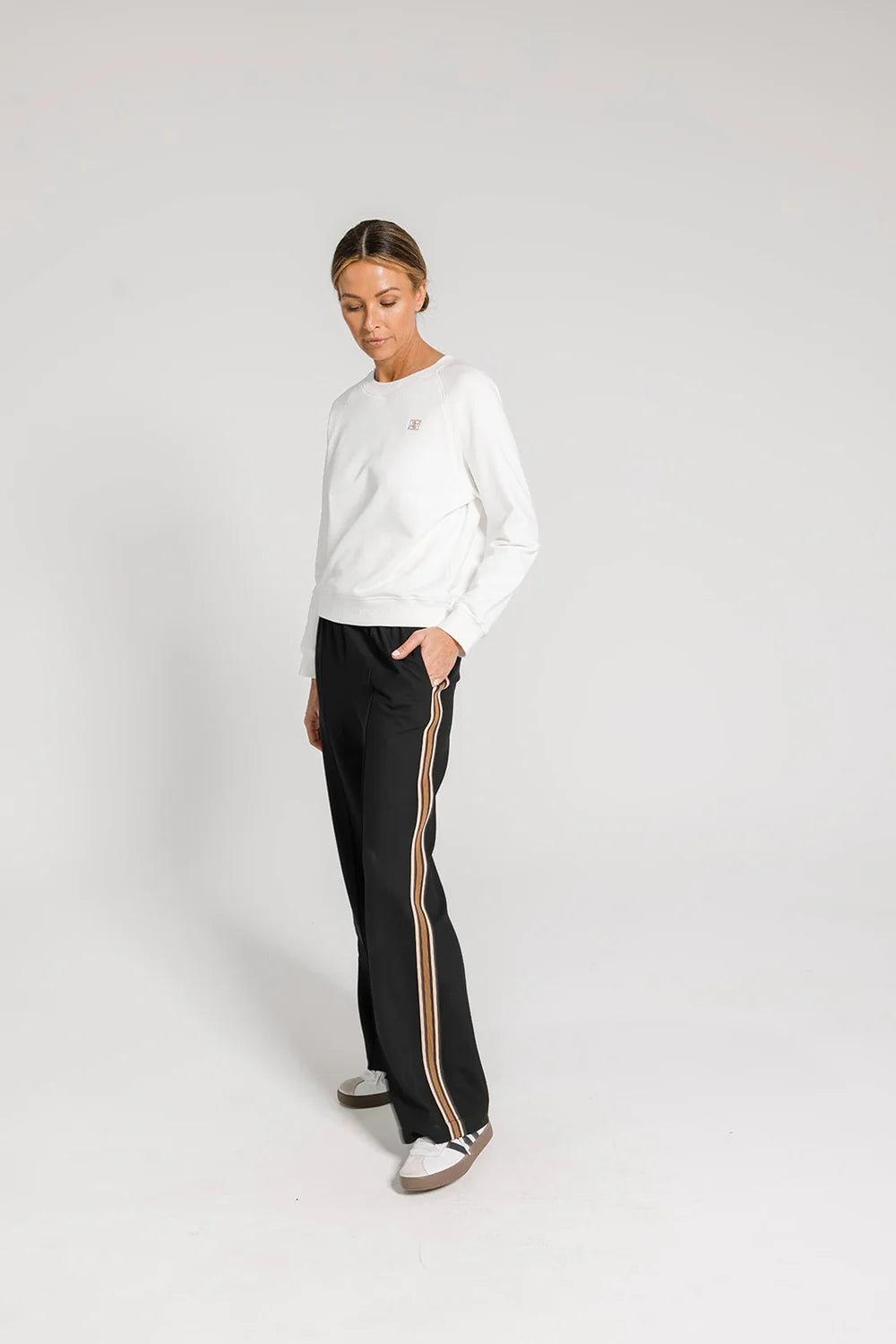ARYELE - Riley Stripe Detail Pant - Black/Coffee Stripe