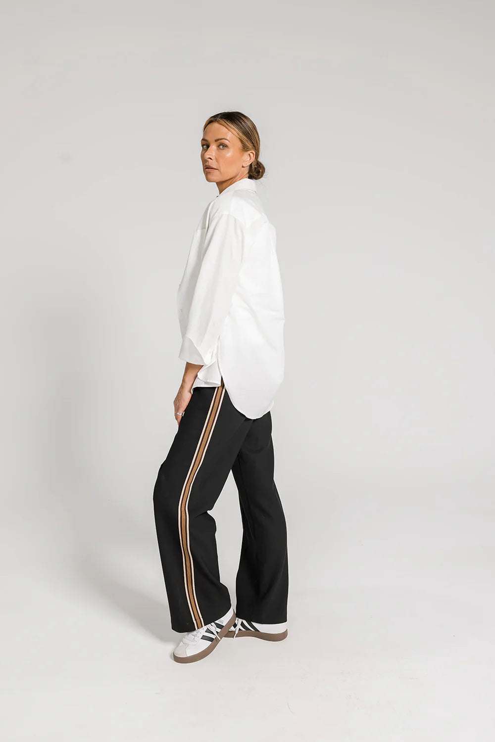 ARYELE - Riley Stripe Detail Pant - Black/Coffee Stripe