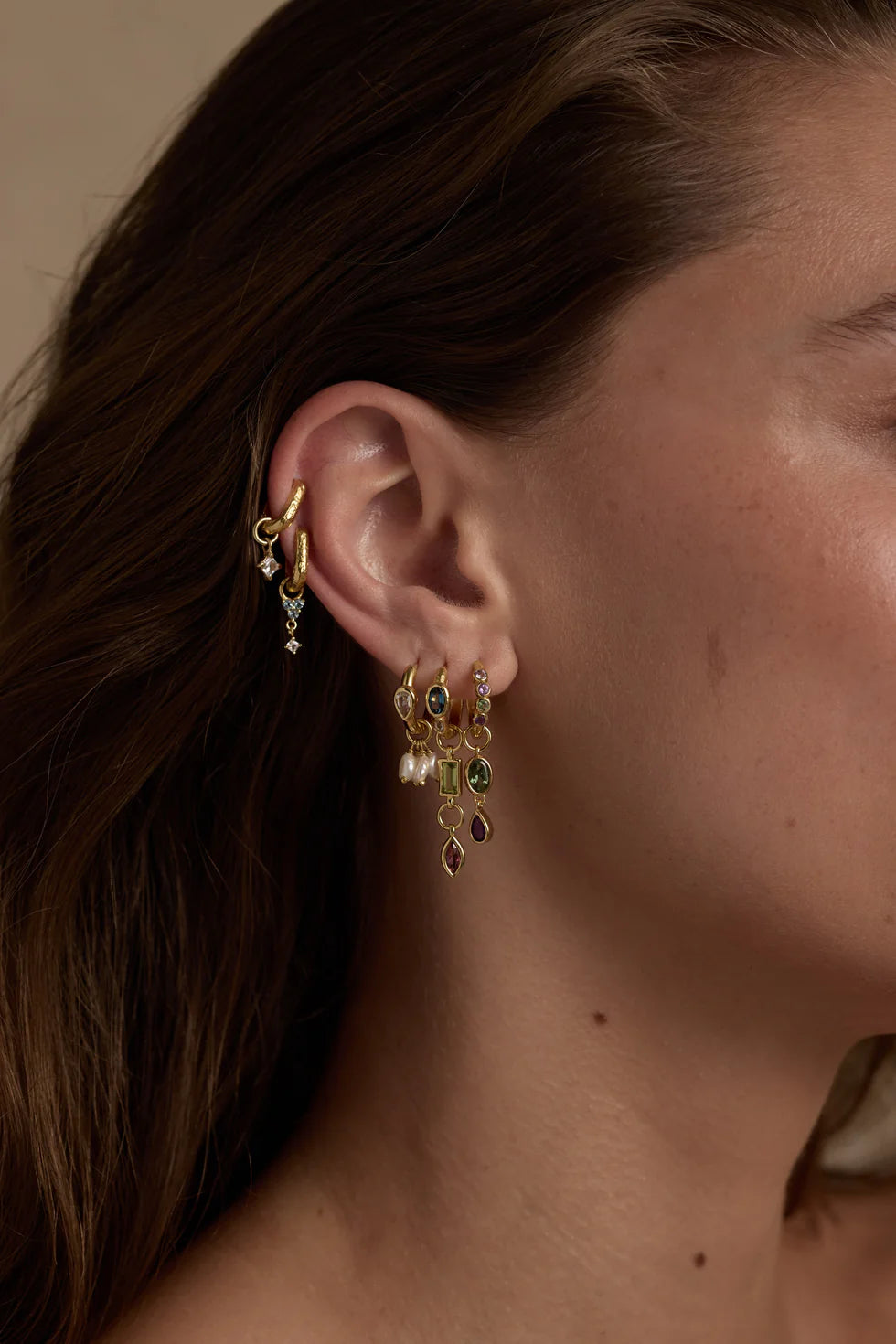 Toni May - Amethyst & Tourmaline Gold Huggies