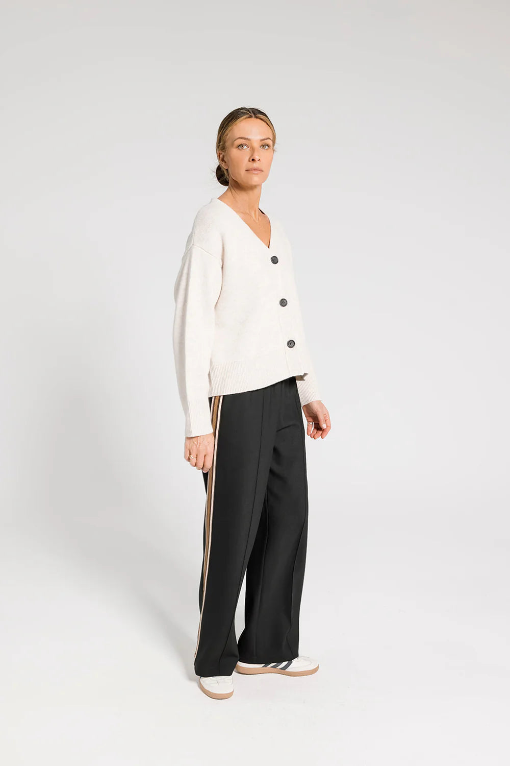 ARYELE - Riley Stripe Detail Pant - Black/Coffee Stripe
