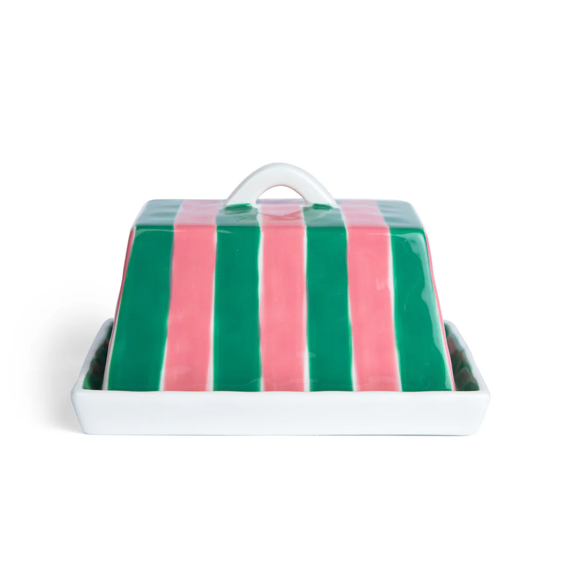 Noss & Co - Large Butter Dish Pink & Green Stripe