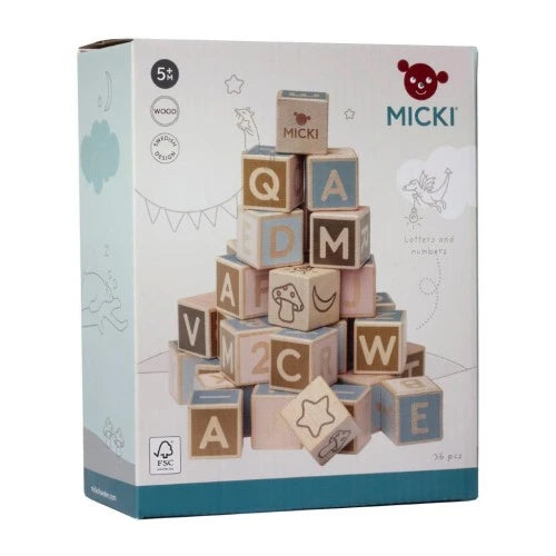 Micki - Wooden Letter and Number Building Blocks, 36 pcs