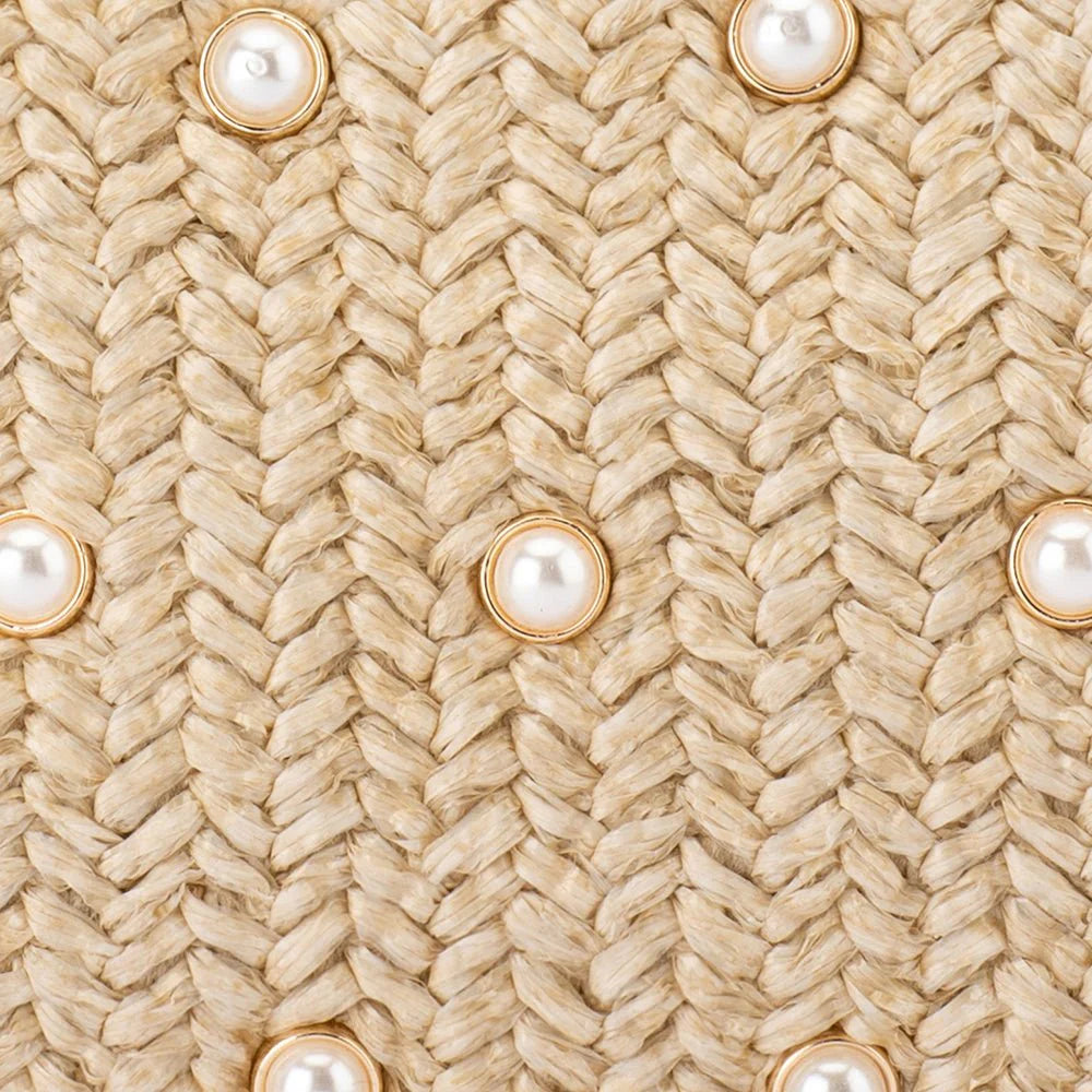 Olga Berg - Kaia Studded Woven Clutch Natural