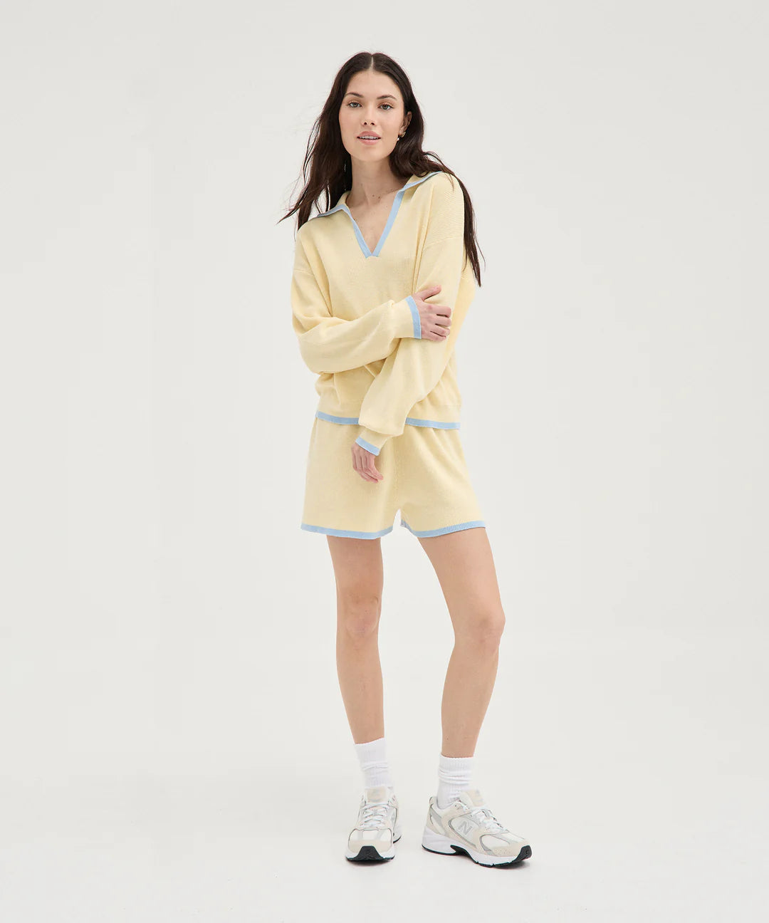 Holiday Shop - Butter/Blue Contrast Knit Polo