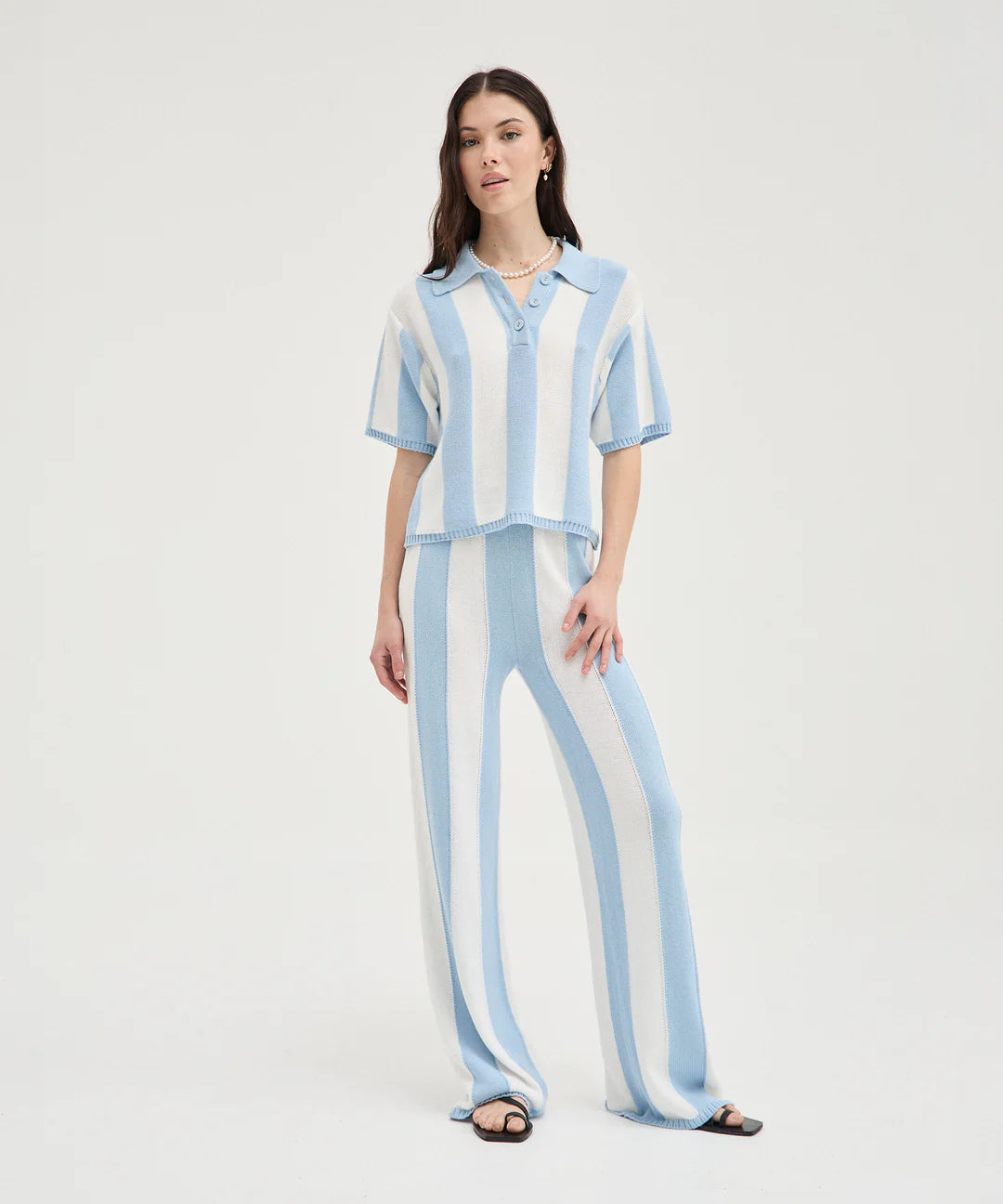 Holiday Shop - Blue/White Striped Knit Pants