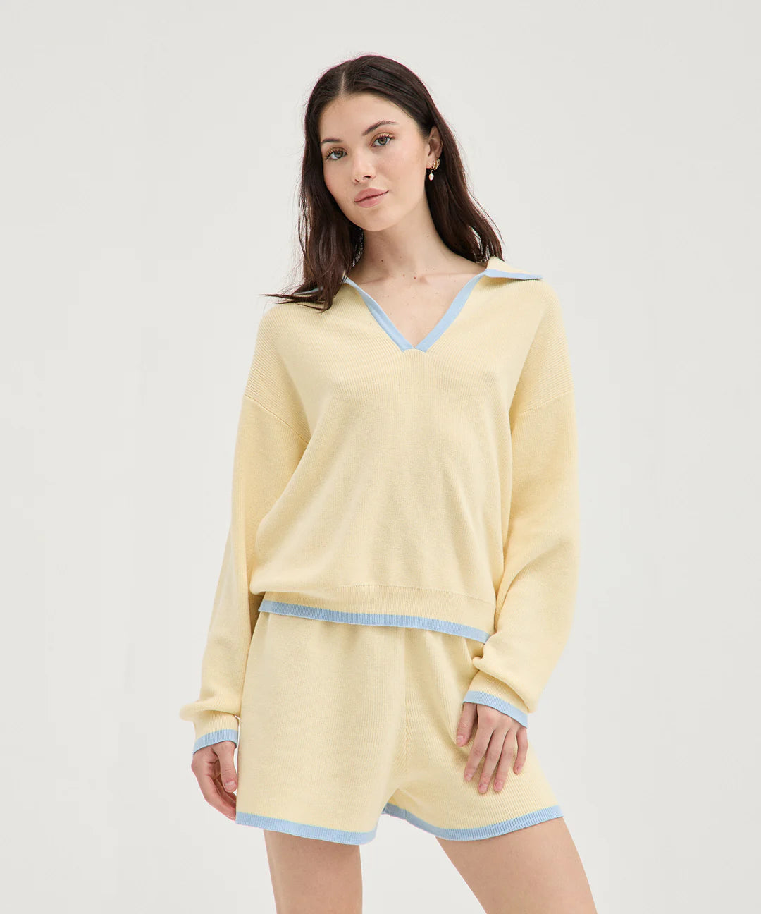 Holiday Shop - Butter/Blue Contrast Knit Polo