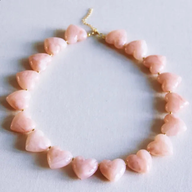 Bazon - XL Heart Bead Necklace Light Pink