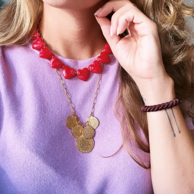 Bazon - XL Heart Bead Necklace Red