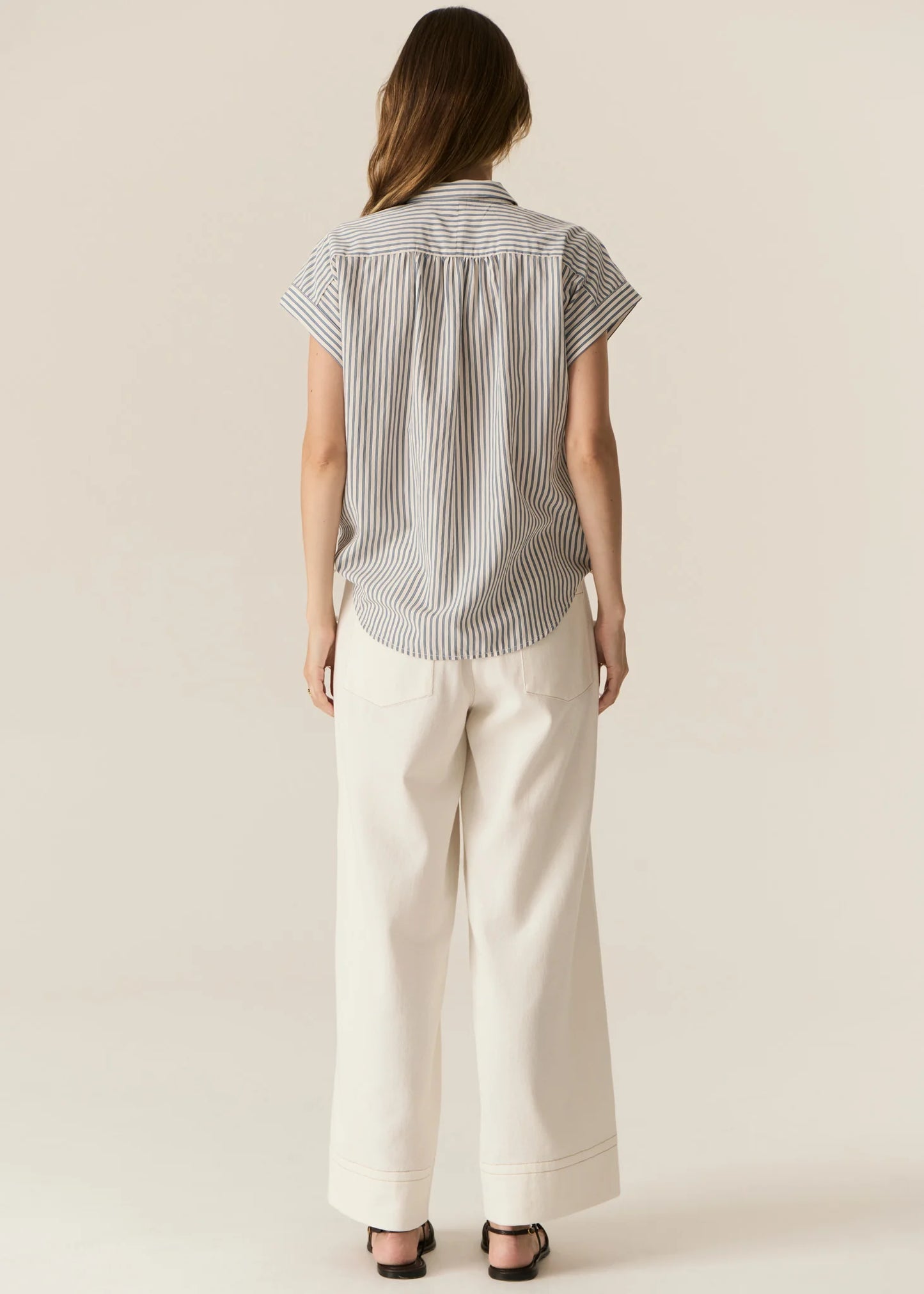 POL - Vera Cap Sleeve Shirt Blue Stripe