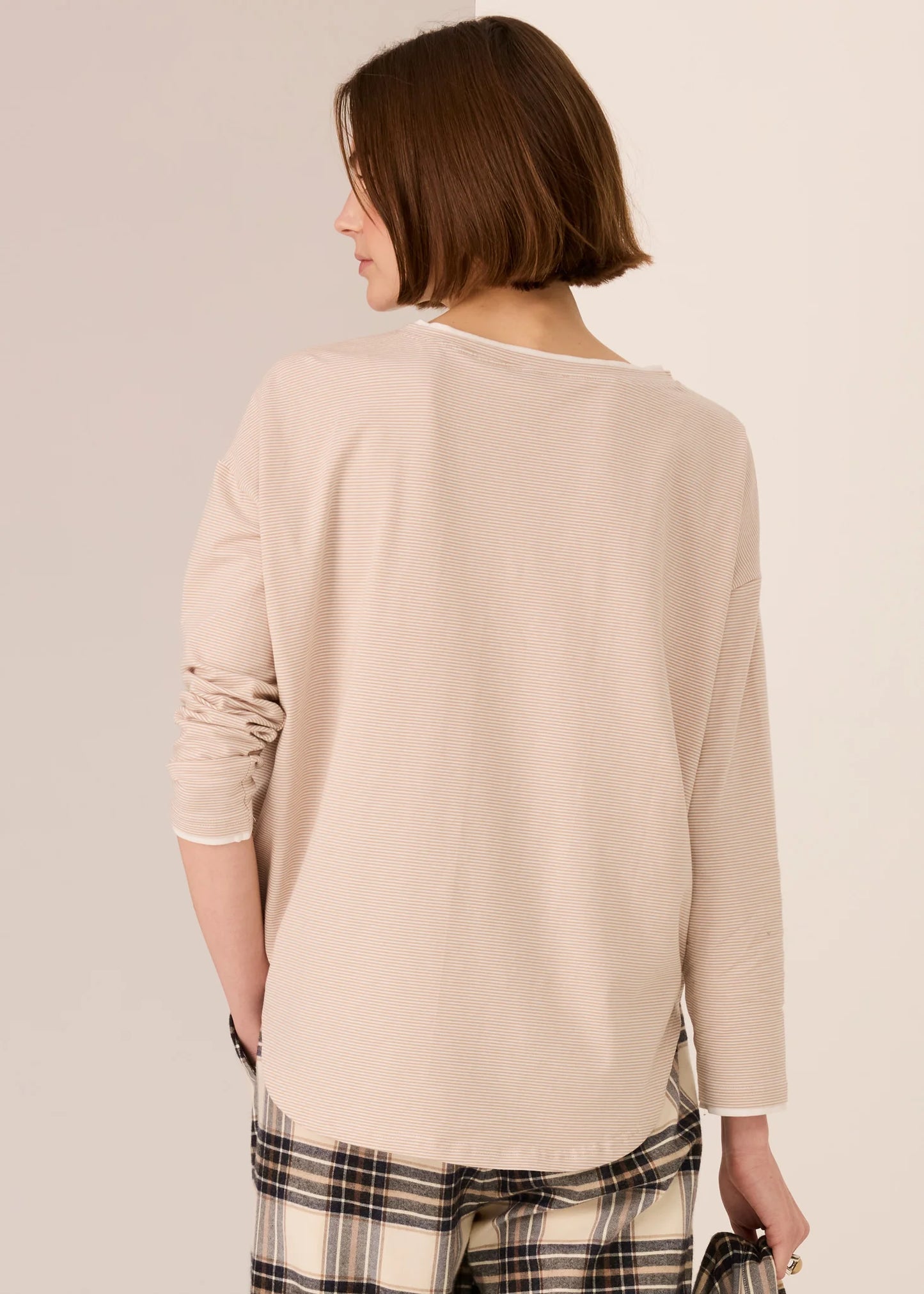 POL - Mannix Stripe Long Sleeve Tee Pebble/White