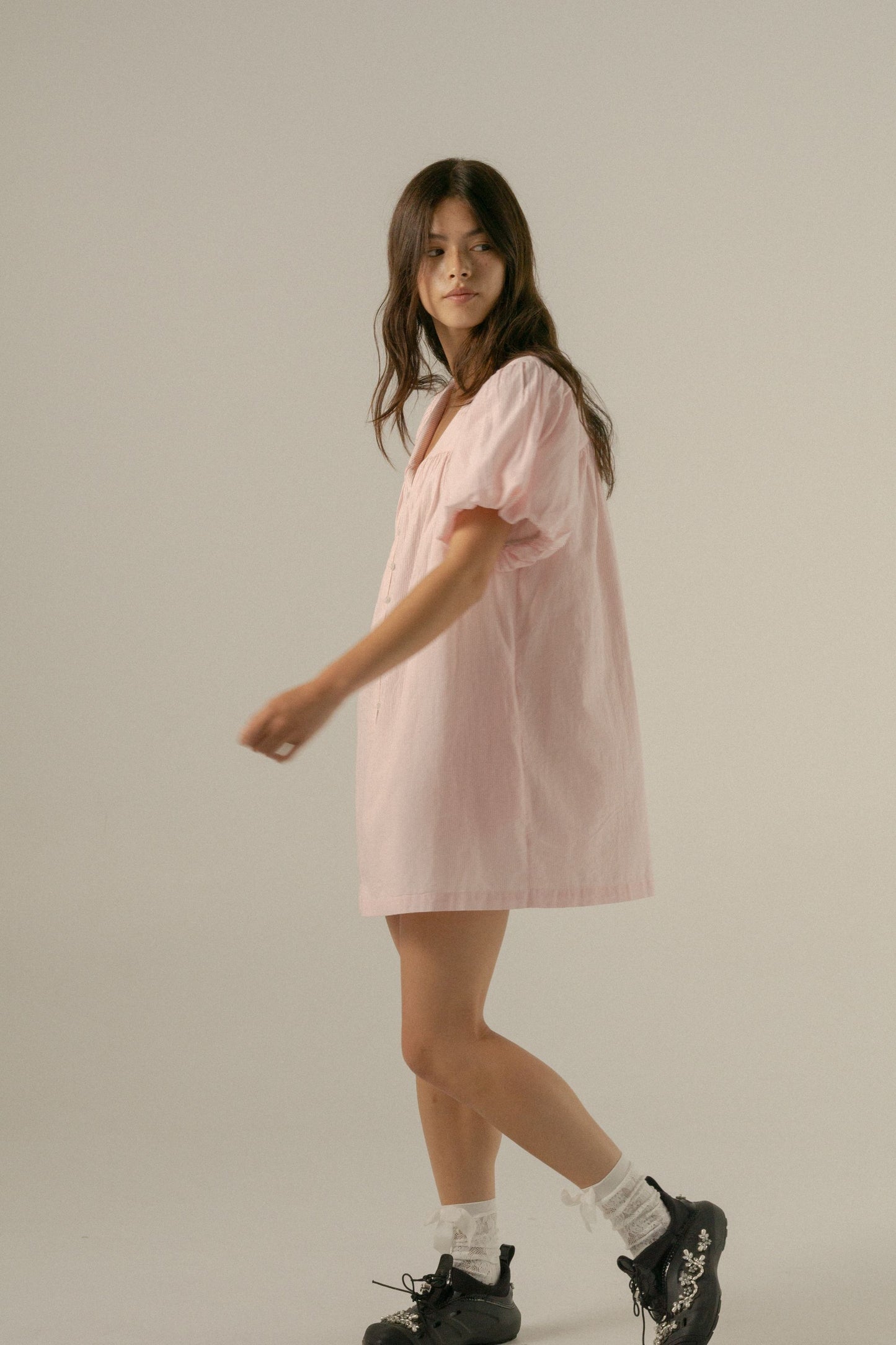 Oak Meadow - Andi Puff Mini Dress in Rosewater Stripe