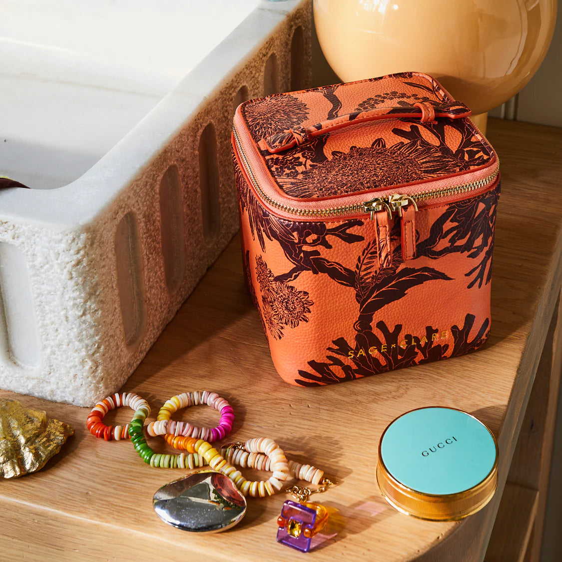 Sage & Clare - Delphine Small Vanity Case Vivid Coral