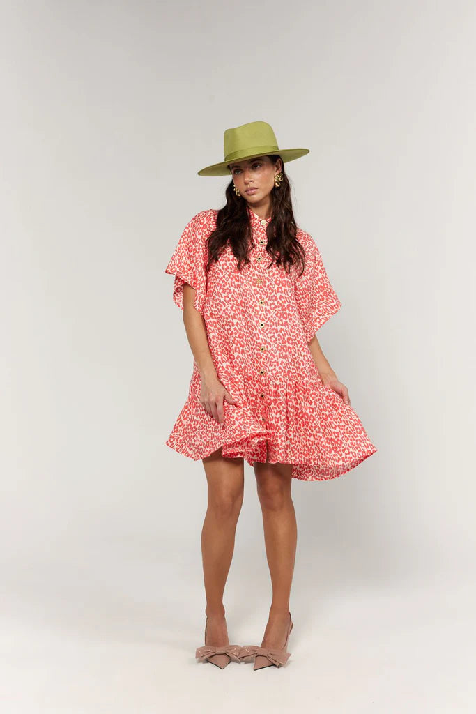 La Bohème Girls - Moxie Mini Dress Coral Oat Leopard
