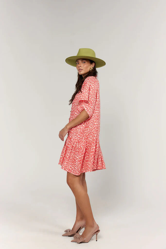 La Bohème Girls - Moxie Mini Dress Coral Oat Leopard