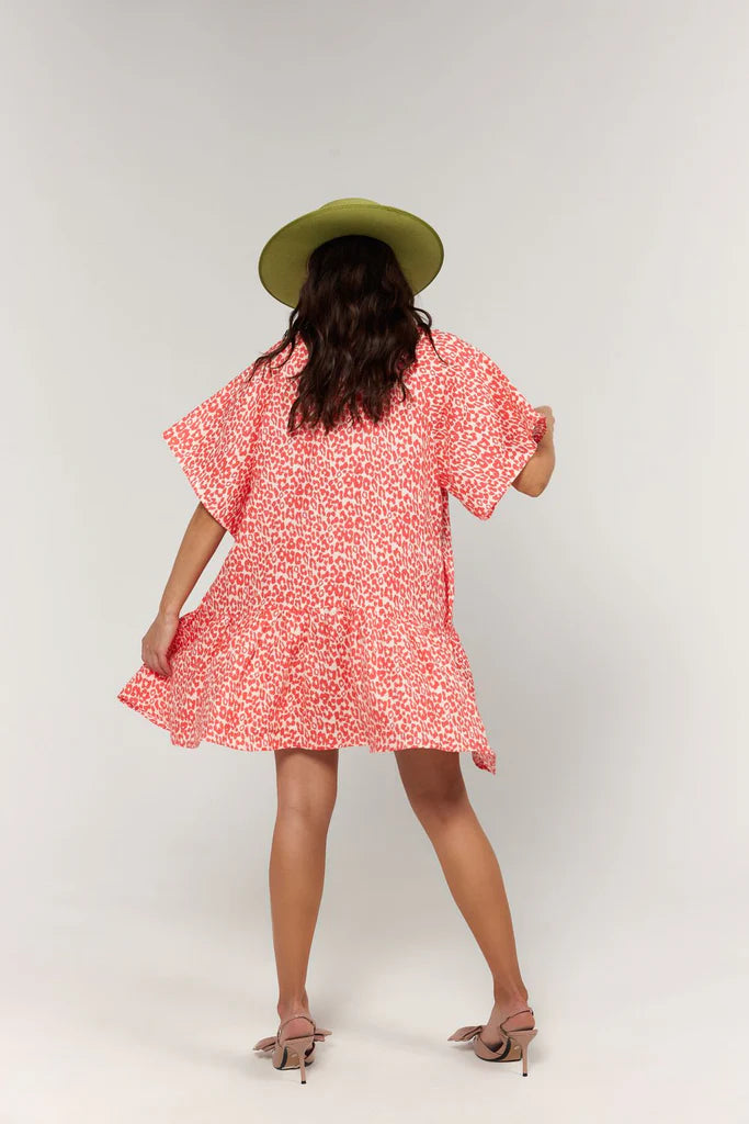 La Bohème Girls - Moxie Mini Dress Coral Oat Leopard