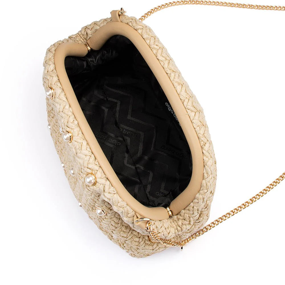 Olga Berg - Kaia Studded Woven Clutch Natural