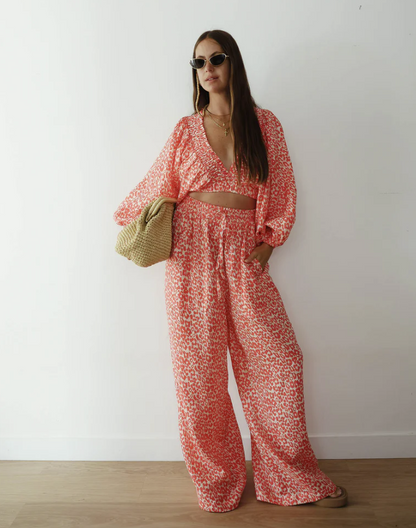 La Bohème Girls - Juno Pant Coral Oat Leopard