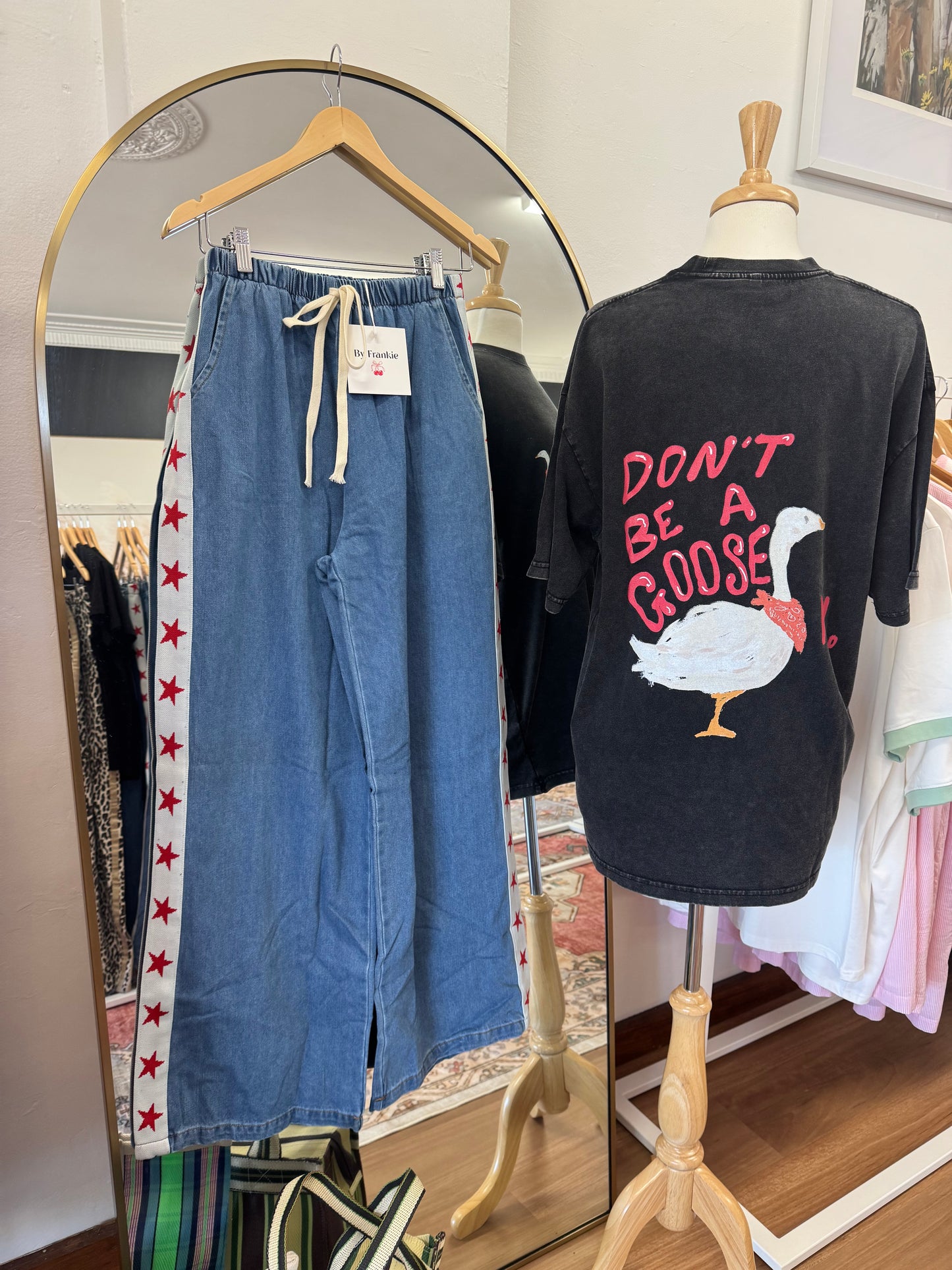 By Frankie - Blue Denim Red Star Pants