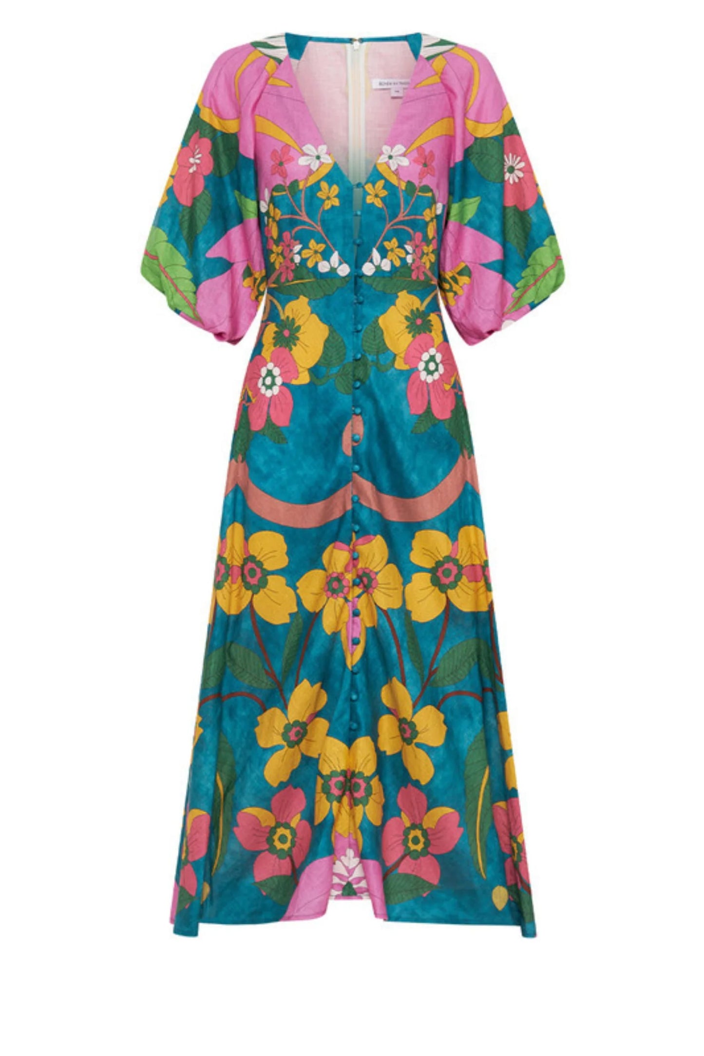 Bohemian Traders - Vivid Puff Sleeve Midi Dress In Aqua