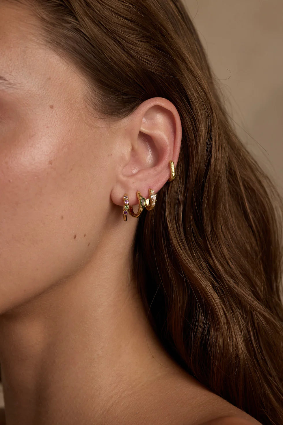 Toni May - Amethyst & Tourmaline Gold Huggies