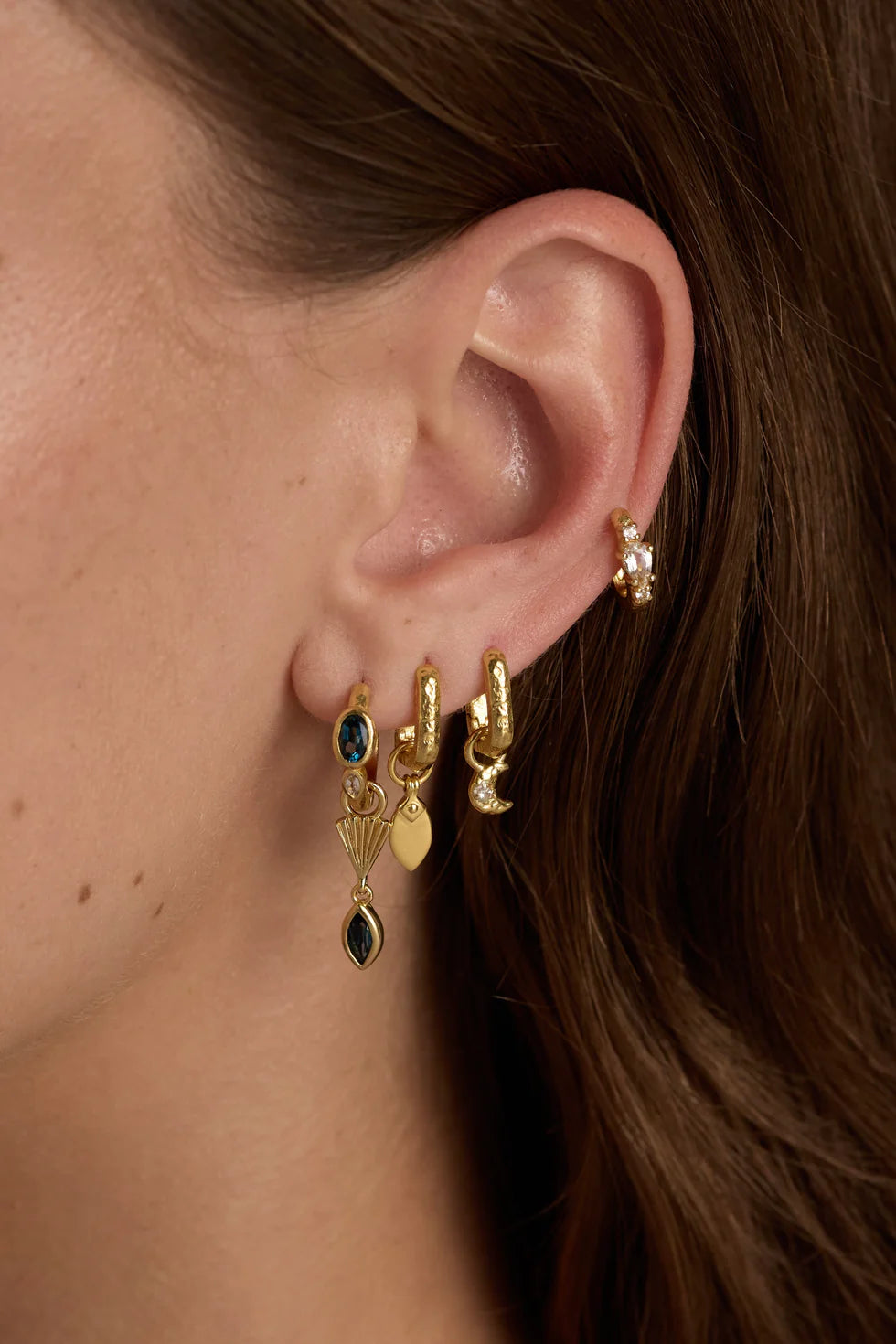 Toni May - London Blue Topaz Textured Gold Huggies