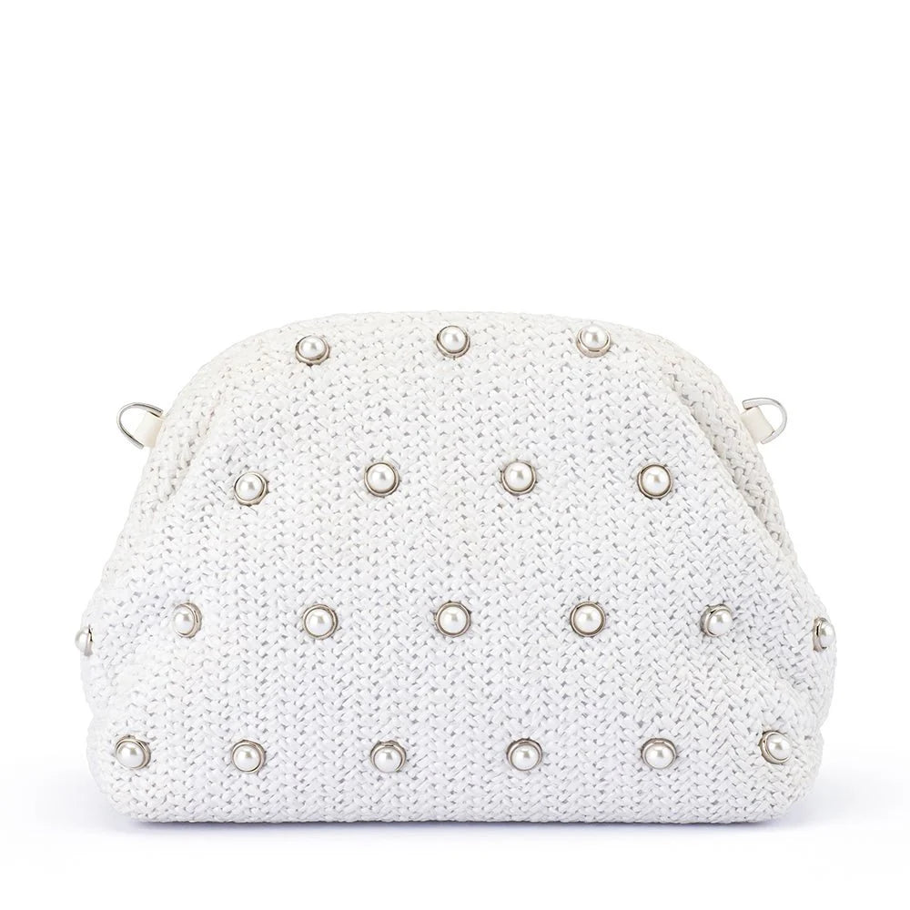Olga Berg - Kaia Studded Woven Clutch White