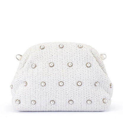 Olga Berg - Kaia Studded Woven Clutch White