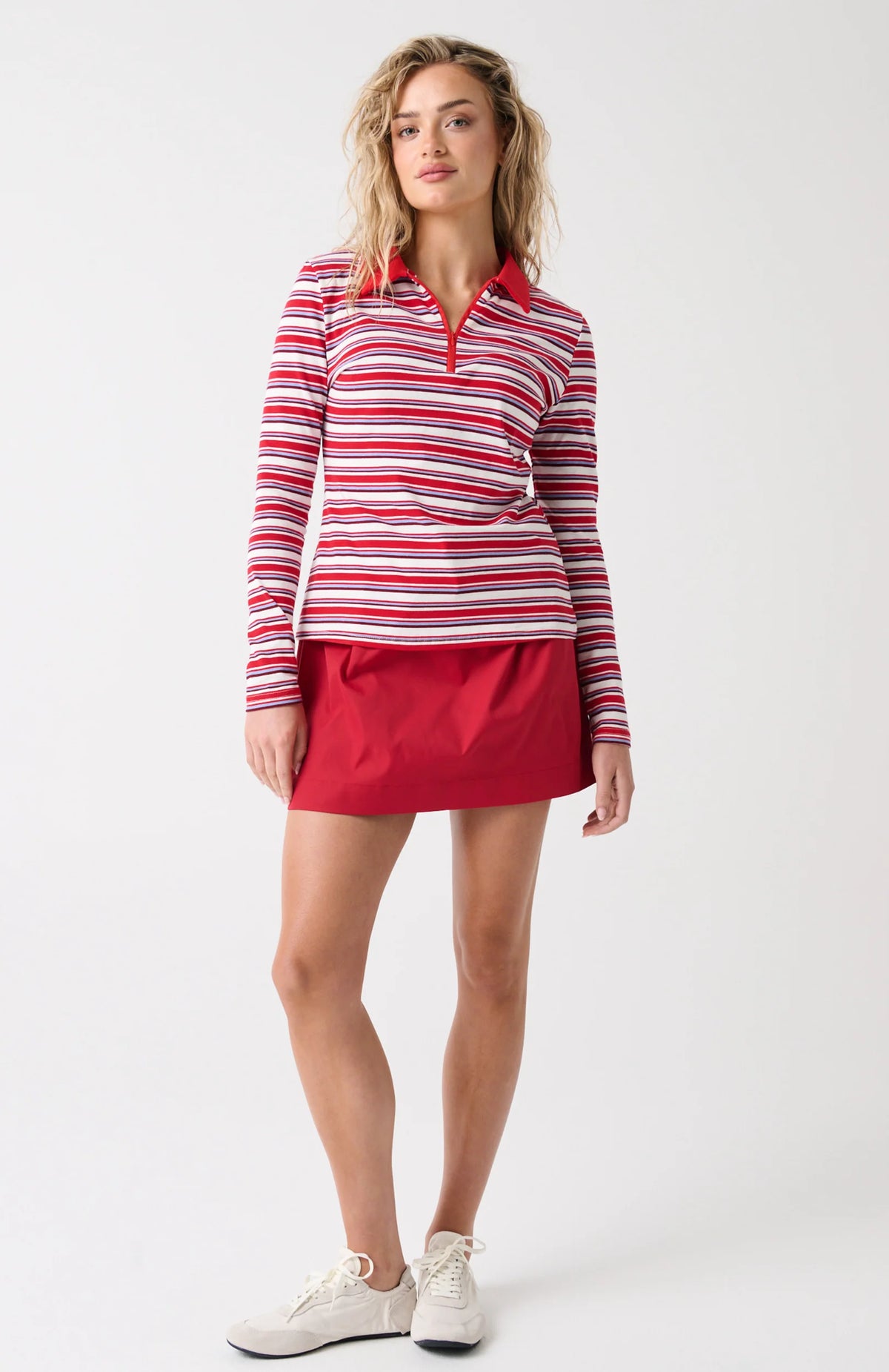 Cartel & Willow - Avery Zip Long Sleeve Red Multi Stripe