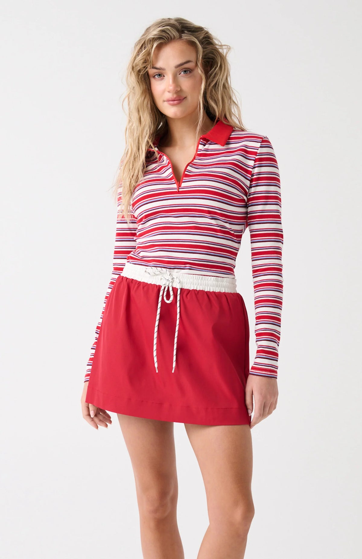 Cartel & Willow - Avery Zip Long Sleeve Red Multi Stripe