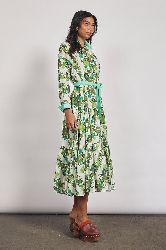 Bohemian Traders - Jungle Tiered Floral Shirt Dress in Green