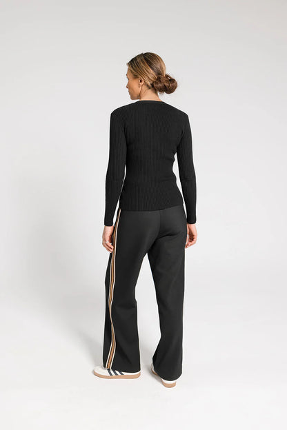ARYELE - Riley Stripe Detail Pant - Black/Coffee Stripe