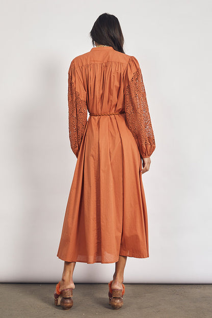 Bohemian Traders - Crochet Detail Midi Dress in Rust