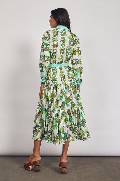 Bohemian Traders - Jungle Tiered Floral Shirt Dress in Green