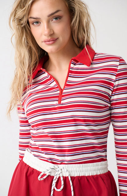Cartel & Willow - Avery Zip Long Sleeve Red Multi Stripe