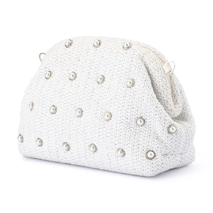 Olga Berg - Kaia Studded Woven Clutch White