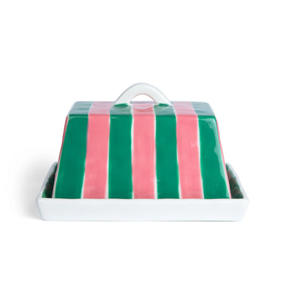 Noss & Co - Large Butter Dish Pink & Green Stripe