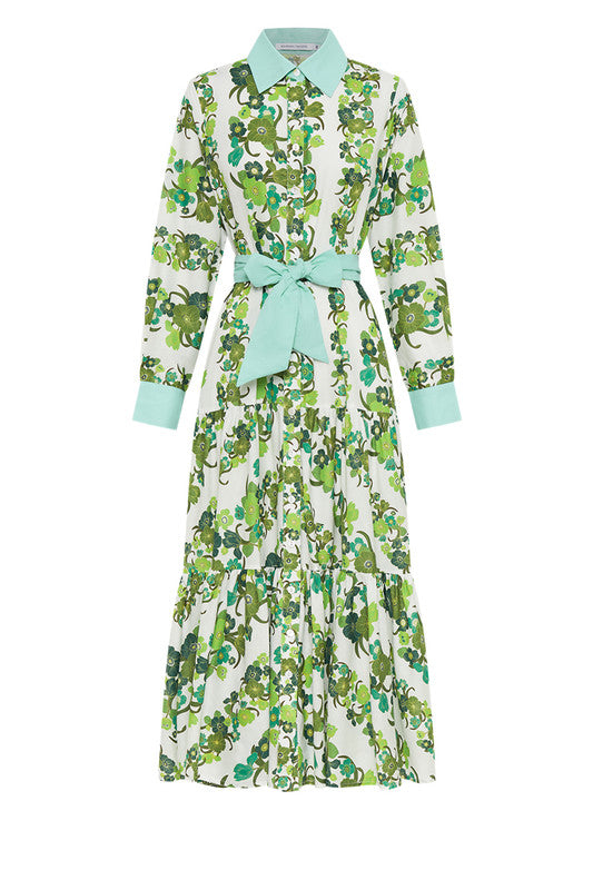 Bohemian Traders - Jungle Tiered Floral Shirt Dress in Green