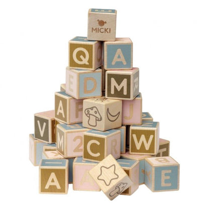 Micki - Wooden Letter and Number Building Blocks, 36 pcs