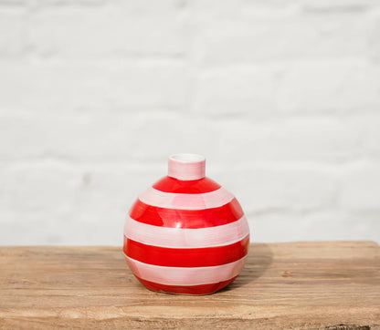 Noss & Co - Round Bud Vase Pink & Red Stripe