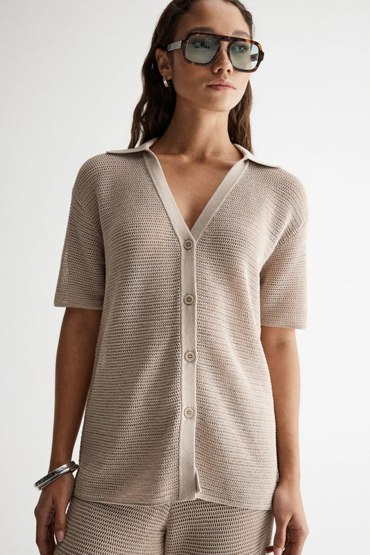 Elka Collective - Aspen Crochet Shirt in Taupe