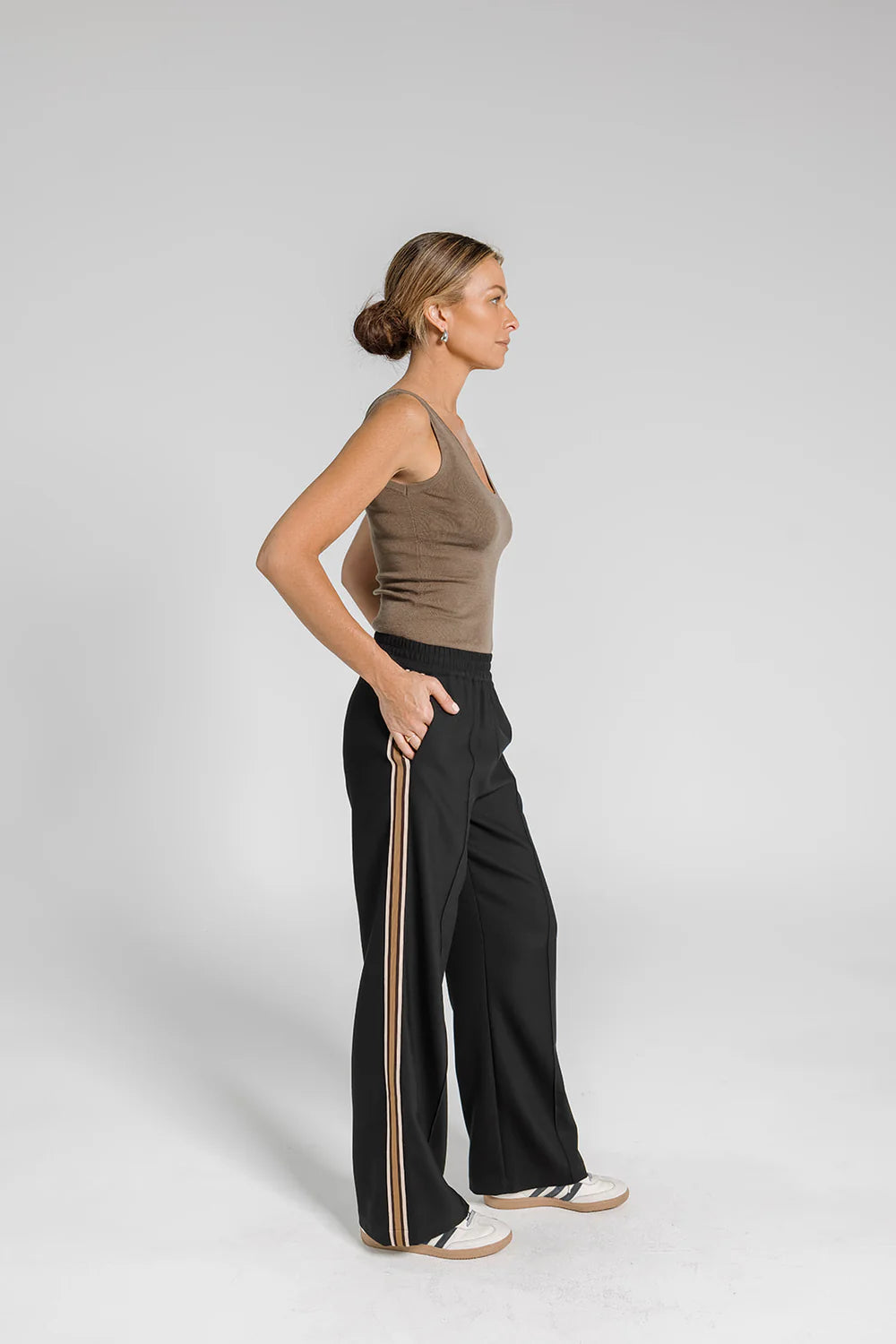 ARYELE - Riley Stripe Detail Pant - Black/Coffee Stripe