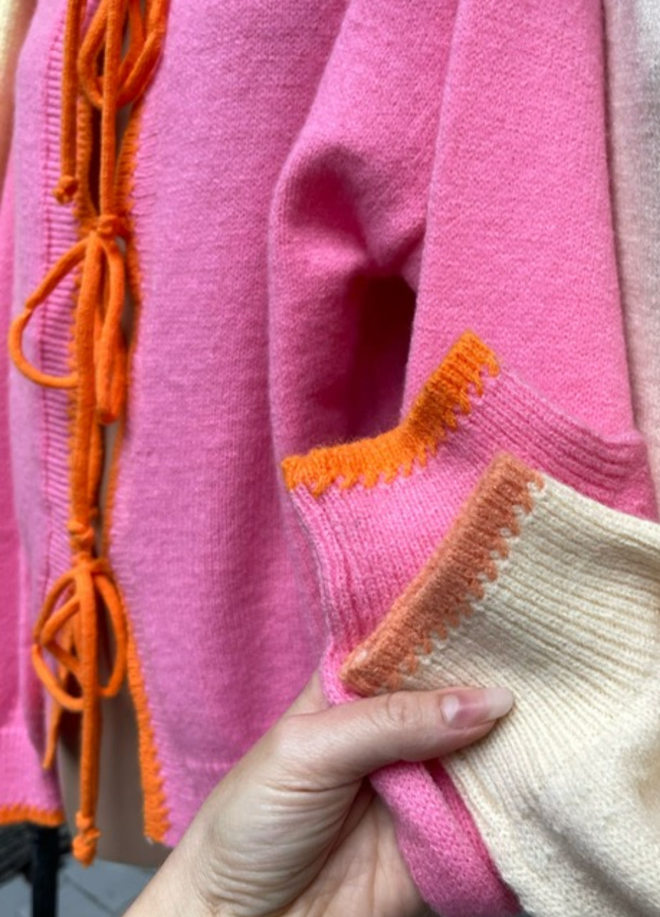 By Frankie - Pink & Orange Tie Knit Cardigan