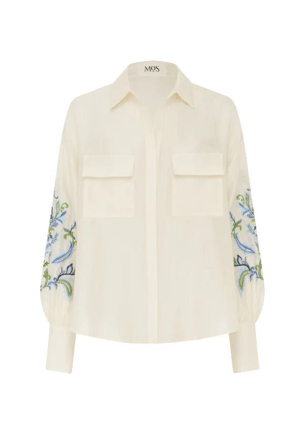 MOS The Label - Marcela Embroidery Blouse in Ivory Blue