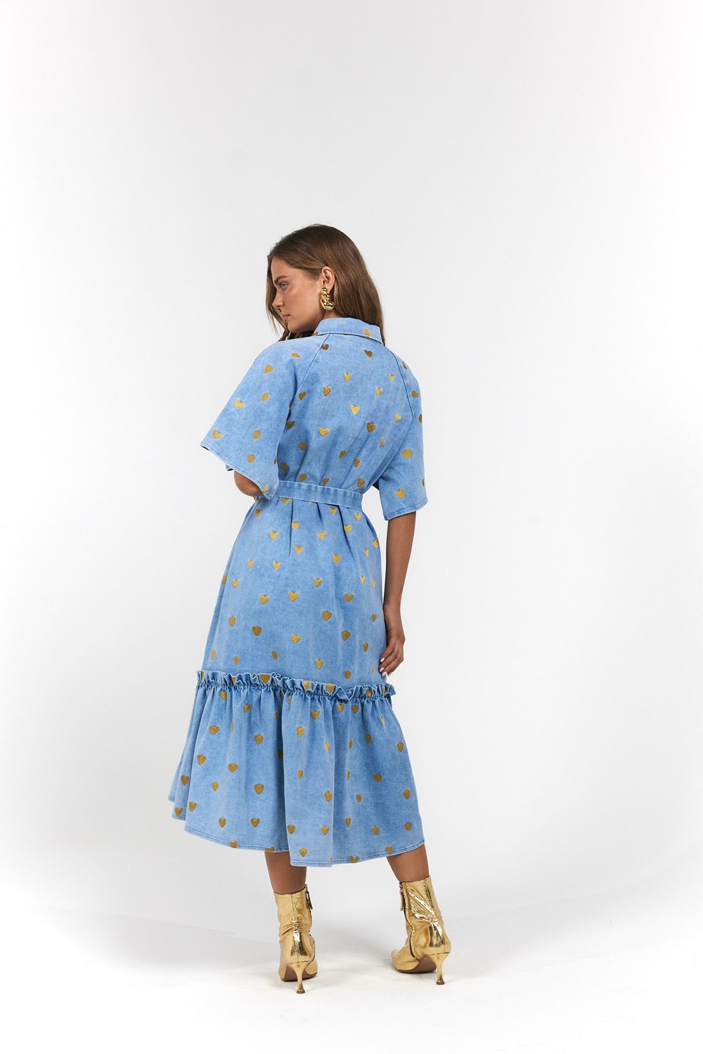 La Bohème Girls - Moxie Midi Dress Denim Hearts