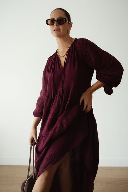 ALAKAI - Dawn Long Sleeve Dress Burgundy (PREORDER)