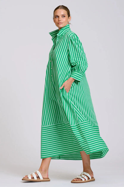 Shirty - The Martha Oversized Shirt Dress Double Green Stripe