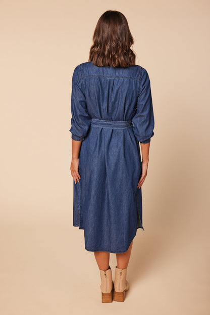 Adrift - Abbey Chambray Dress in Mid Wash