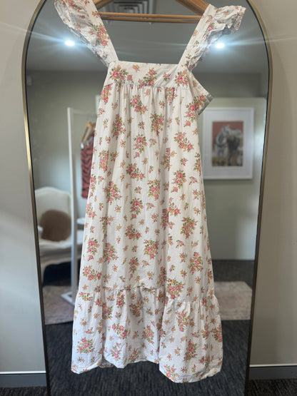 Oak Meadow - Frill Tea Midi Dress in Della Floral Blush (PRELOVED)