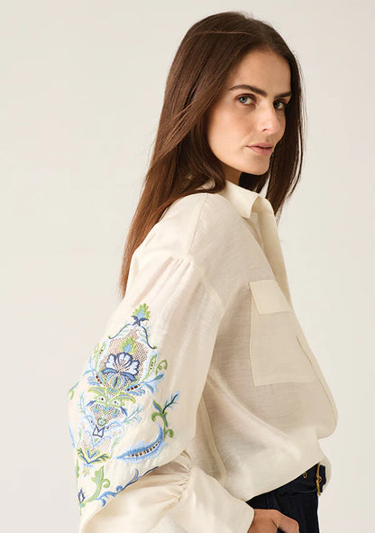 MOS The Label - Marcela Embroidery Blouse in Ivory Blue