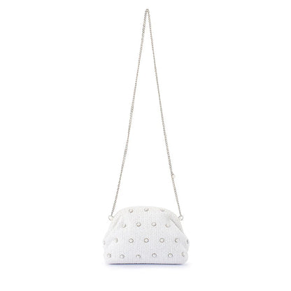Olga Berg - Kaia Studded Woven Clutch White